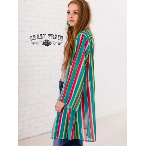 Crazy Train Serape Green Kimono S-3X - Picture 2 of 6